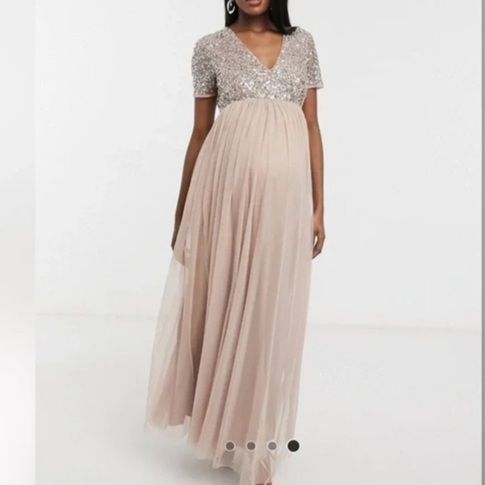 ASOS Maya Maternity Short Sleeved V Neck Sequin Maxi Dress in Mauve Size 6